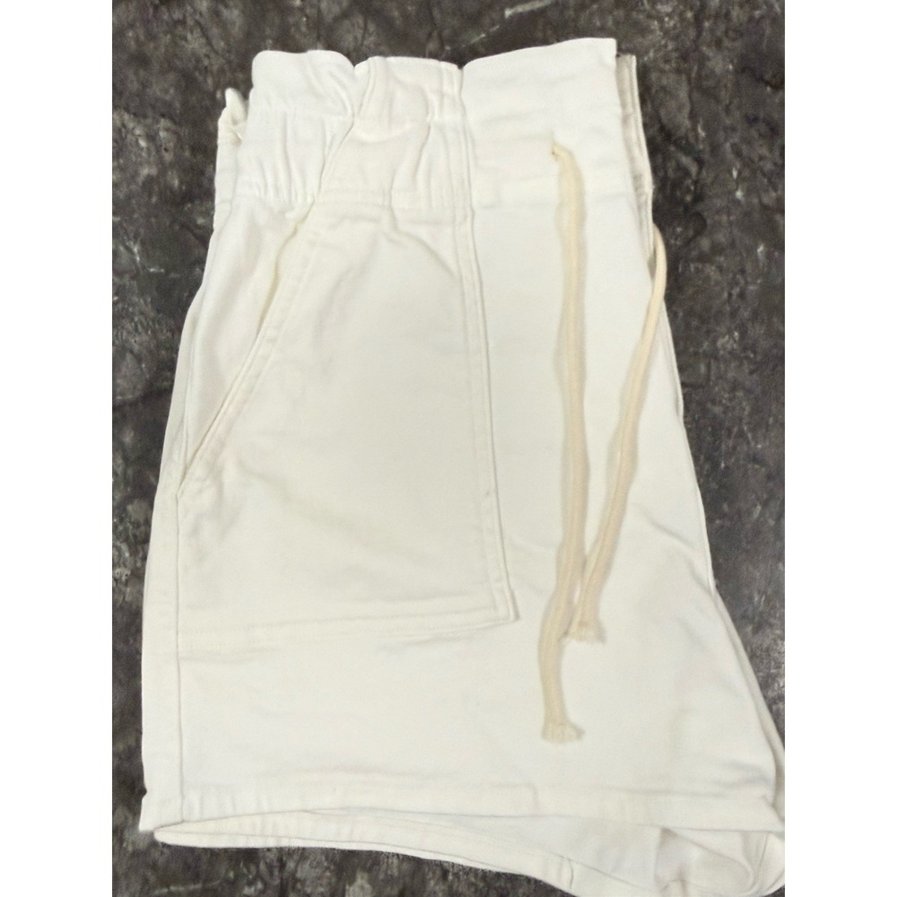 a.n.a Womens Highest Rise Paperbag Denim Shorts Patch Pockets 4" Inseam White 10 - Picture 9 of 13